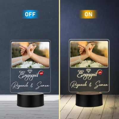 Personalized Couple Name & Engagement Date LED Night Lamp with Warm White Light Engagement Gift for Friend, Bhaiya-Bhabhi, Sister & Jiju